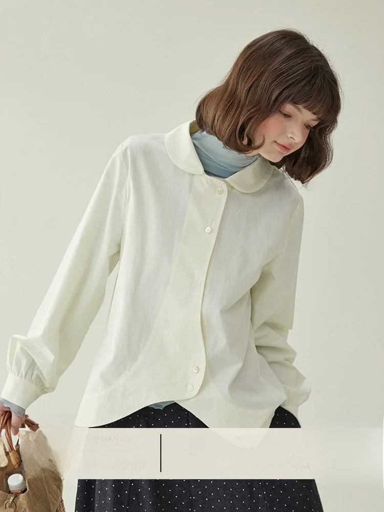 

Original Design Doll Collar Pure Cotton Single Button Women's Shirt Winter New Style Comfortable Breathable Korean Version