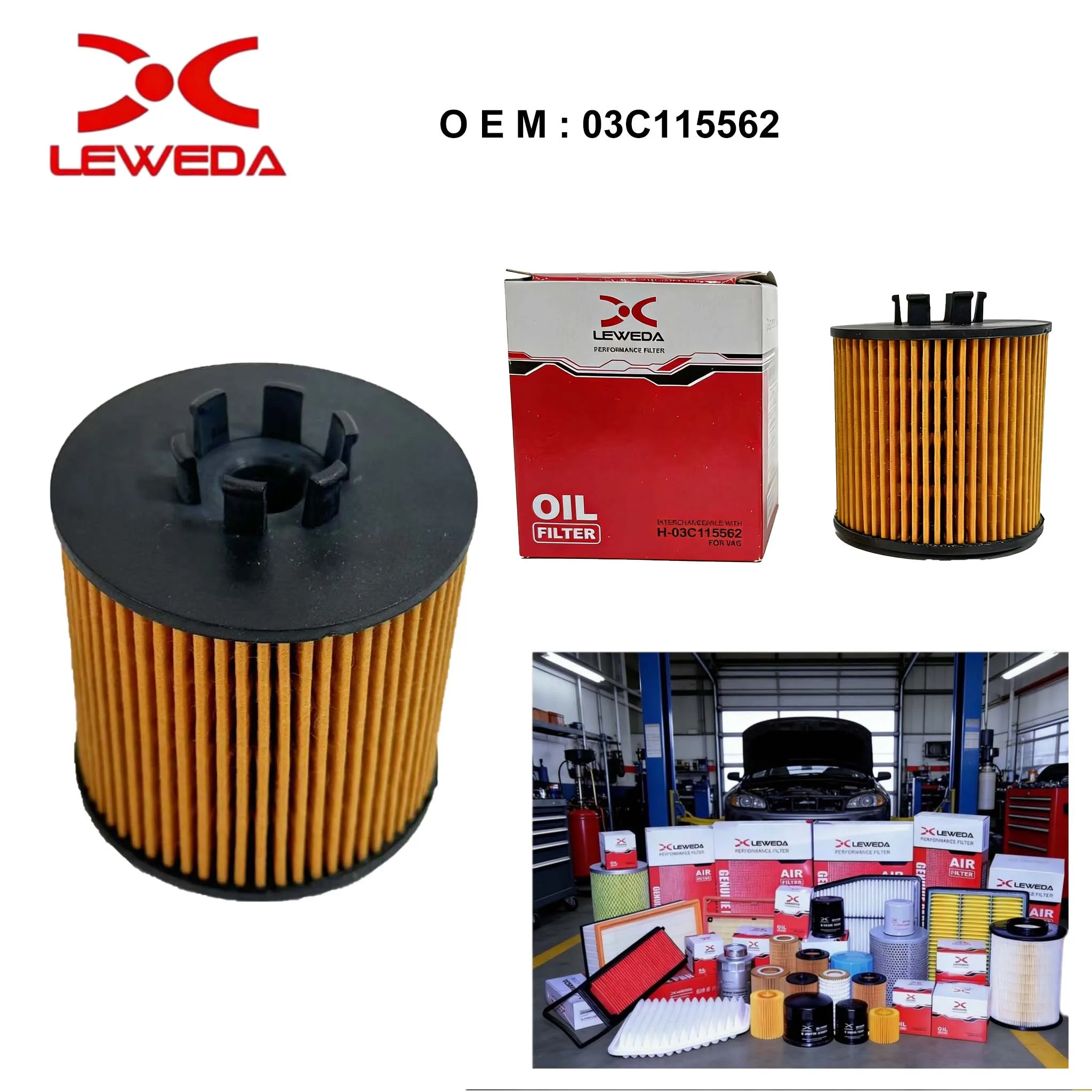 LEWEDA Hochwertiger 03C115562 Ölfilter für Audi A3 VW Golf Polo Skoda Octavia Ersatz für 03C115403F 03C115561B