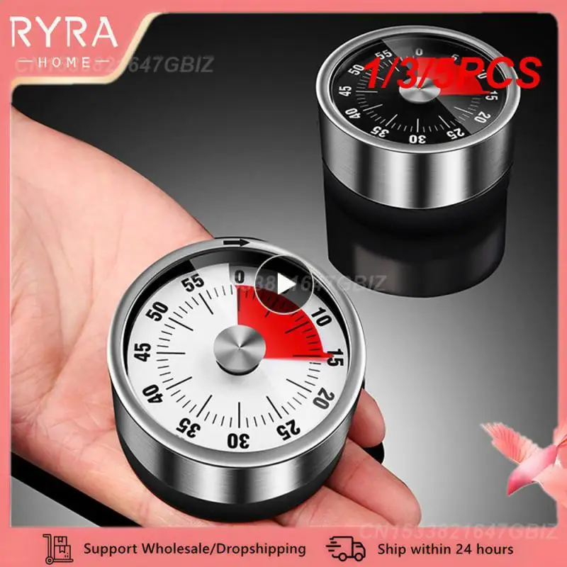 1/3/5PCS New Stainless Steel Visual Timer Mechanical Kitchen Timer 60-Minutes Alarm Cooking Timer With Loud Alarm Magnetic Clock