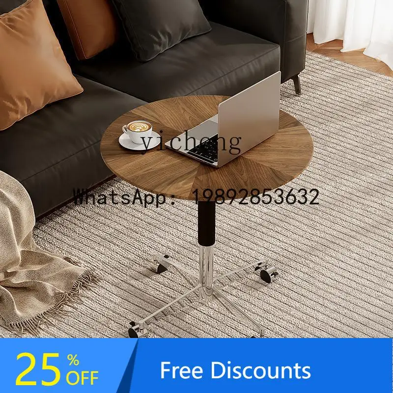 

solid wood small round table lifting dining table household mobile writing table living room
