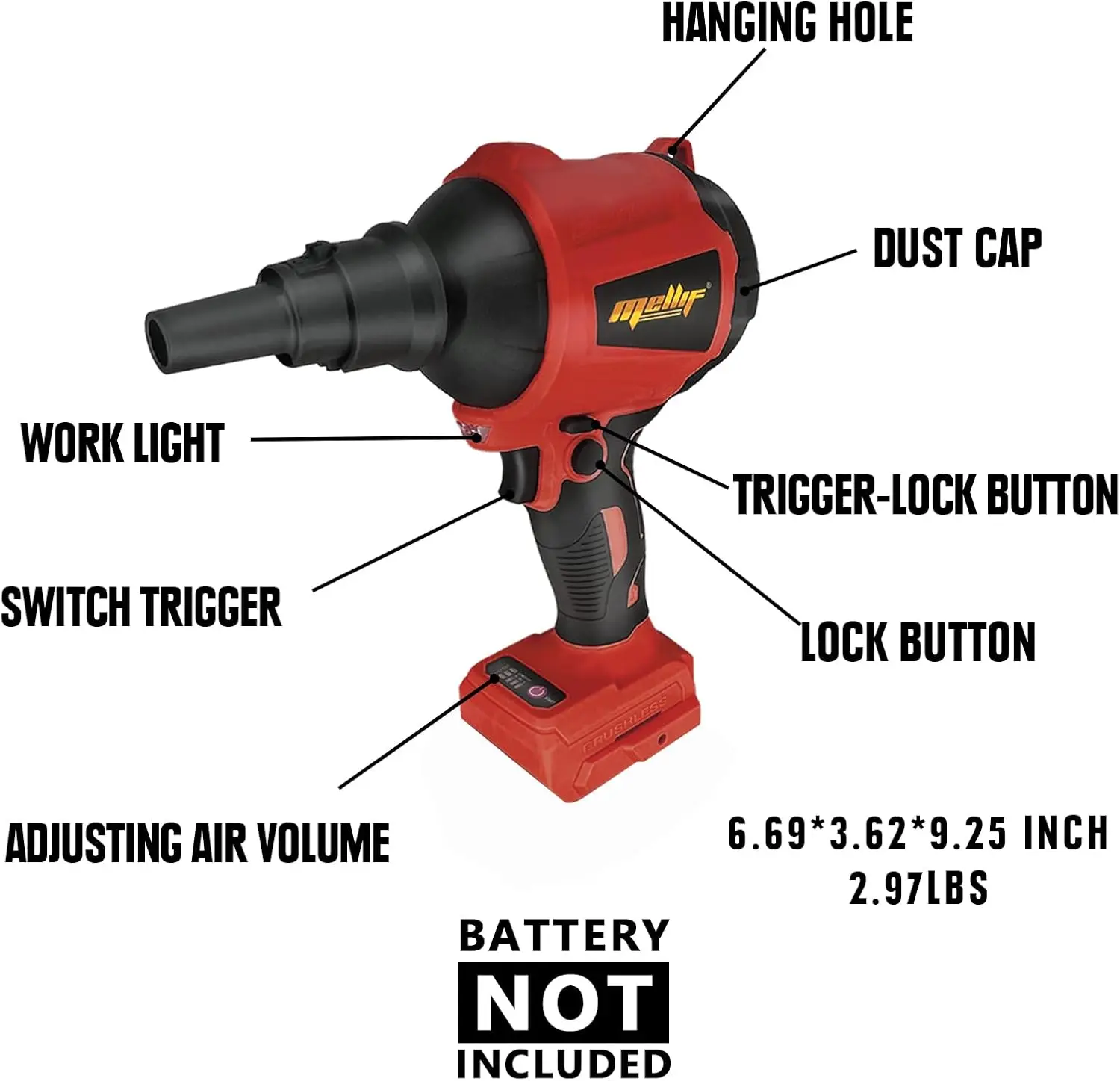 

Cordless Air Duster Compatible with Milwaukee 18V Battery 50000RPM Brushless Air Compressed Air Pump for PC Keyboard(Tool Only)