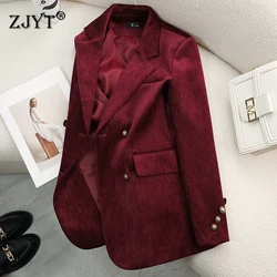 ZJYT Autumn Winter Thick Jackets Woman Clothing 2024 Turn Down Collar Vintage Coats Outerwears Elegant Ladies Jaqueta Feminina