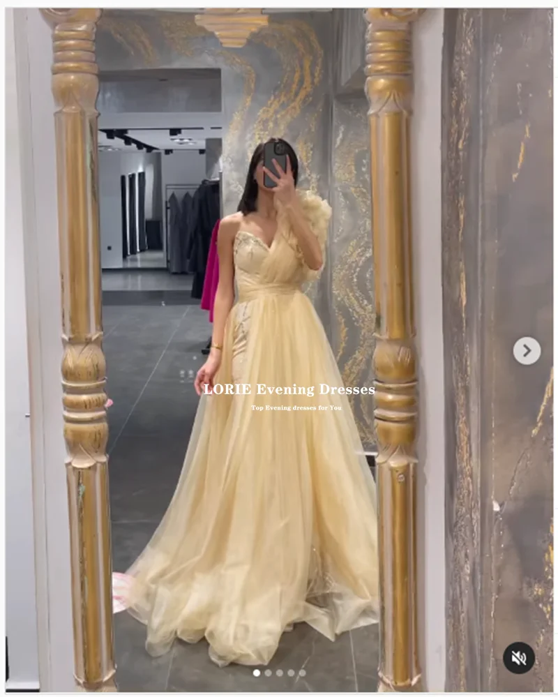 LORIE 2022 Vintage Champagne Tulle Sequined Prom Dresses Sleeveless Illusion Long Evening Wedding Party Dress Vestidos De Gala