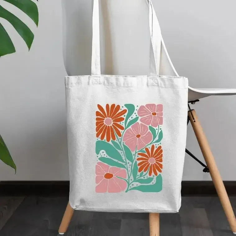 

Retro Flower Canvas Tote Aesthetic Tote Bag Checkerboard Floral Bag, Reusable Shopping Bag, Daisy Checkerboard Shoulder Bags