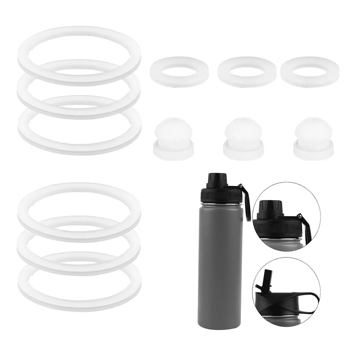 ABKM 12pcs Water Bottle Gasket Replacement for DRINCO 14/18/22/32/40/64oz, Silicone Straw Lid Vent Hole Gaskets Spout Gasket