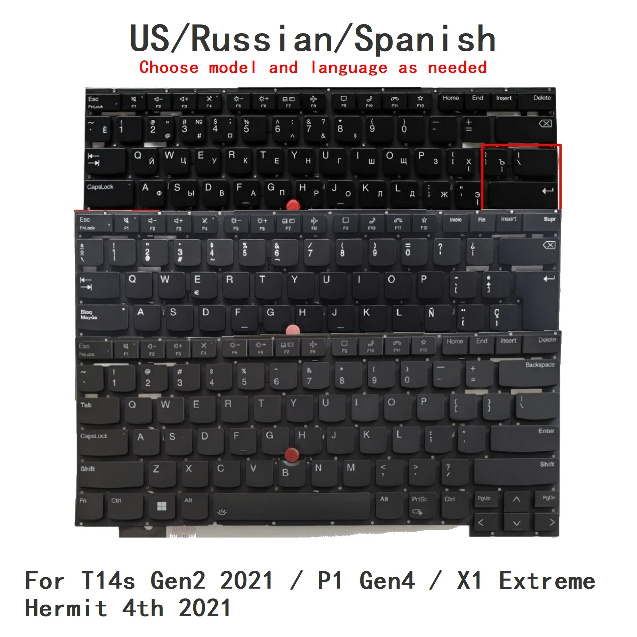 New US Russian Spanish Language  Backlit Keyboard For Lenovo Thinkpad T14s Gen2 2021 / P1 Gen4 / X1 Extreme Hermit 4th 2021 (Is