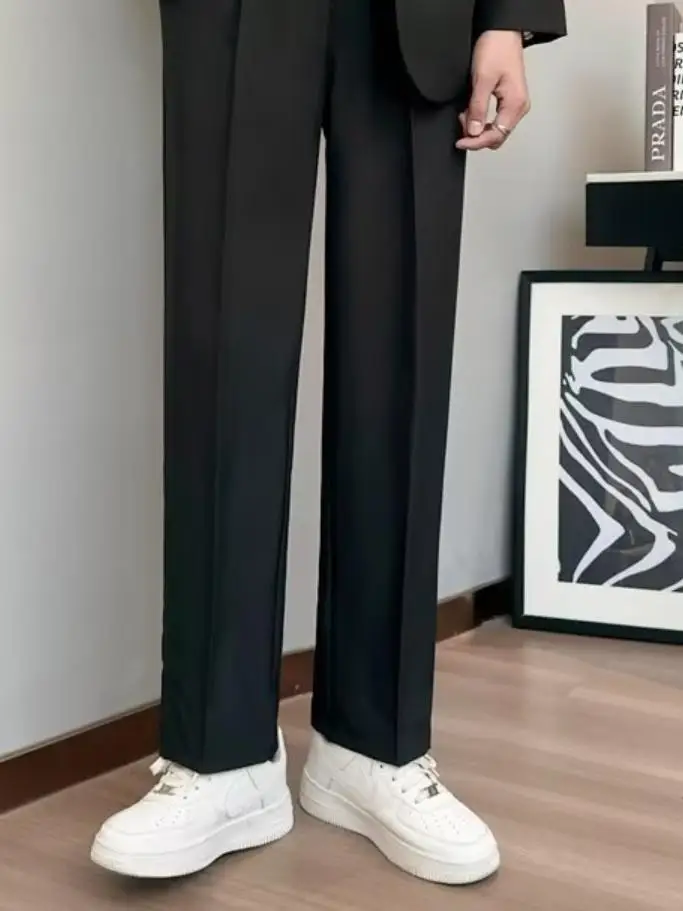 

Мужские прямые брюки длиной 9/10, повседневные свободные брюки с эластичной резинкой на талии, длинные брюки на весну и осень, не требующие глажки