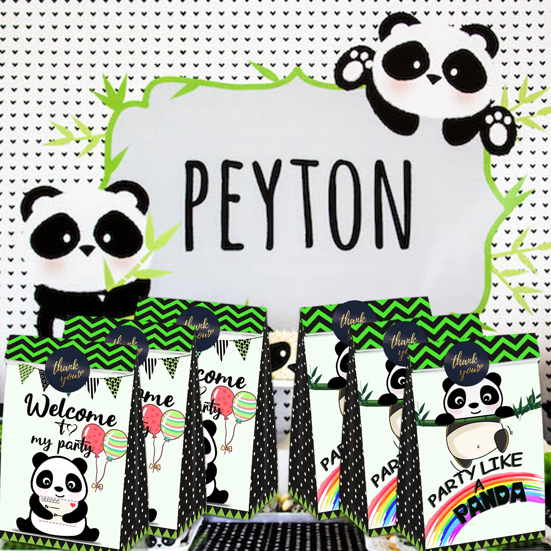 12PCSPanda Goodie Bags , Party Like a Panda Party Favors Gift Bags, Zoo Animal Panda Treat Bags for Baby Shower Birthday