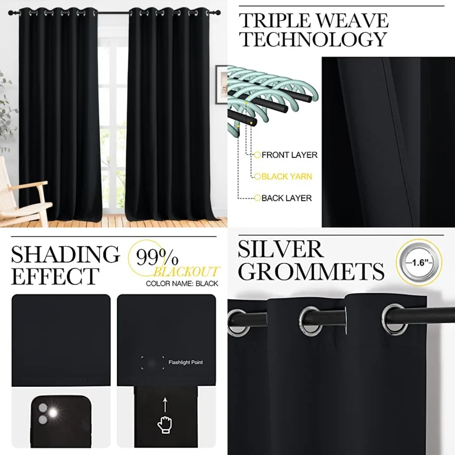 

out Curtains Panels for Living Room, 2 Panels, 66 x 92 Inch,,3 Pass Microfiber Noise Reducing Thermal Insulated Solid Ring Top