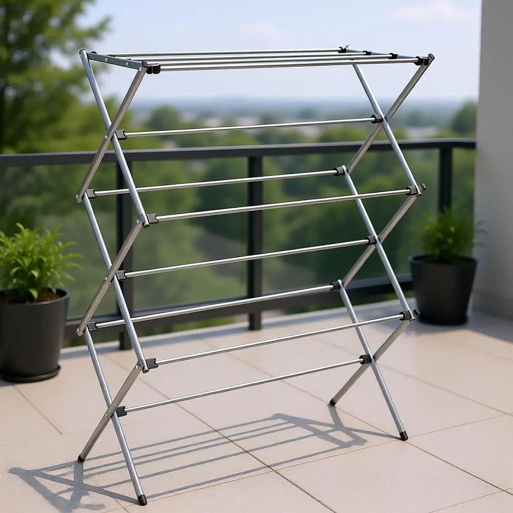 

Sturdy Steel Collapsible Laundry Rack, Portable & Foldable, Space-Efficient, Suitable for Indoor/Outdoor, 50lb Capacity, Silver