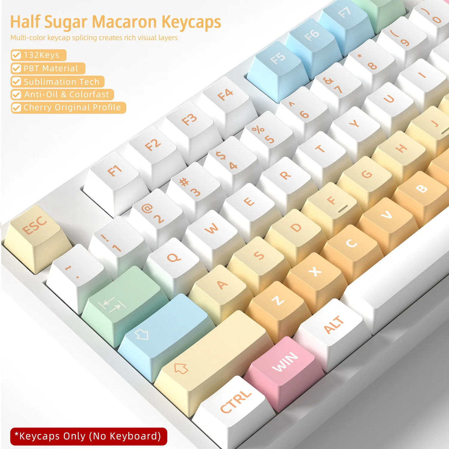 

[Original 132-key semi-sugar macaron theme] Mechanical keyboard keycap five-sided PBT hot sublimation small full set
