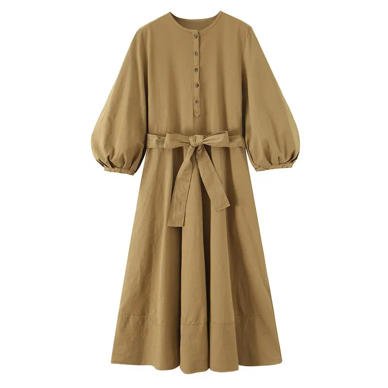 Neue 2025 Herbst Reine Farbe Lange Sve runde Ne Dr frauen Pendler Vielseitig Dr irt Sle Casual Szene Damen Dr