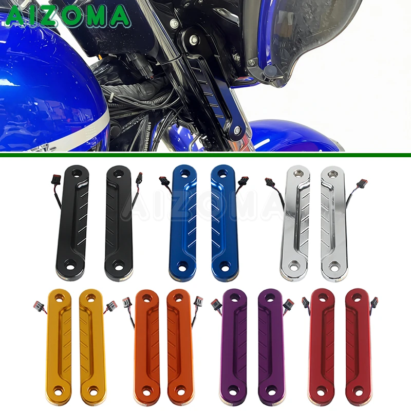 For Harley Touring Electra Glide Street Glide Road King Tri Glide 2014-2024 Motorcycle LED Flush Fork Turn Signal Light Brackets