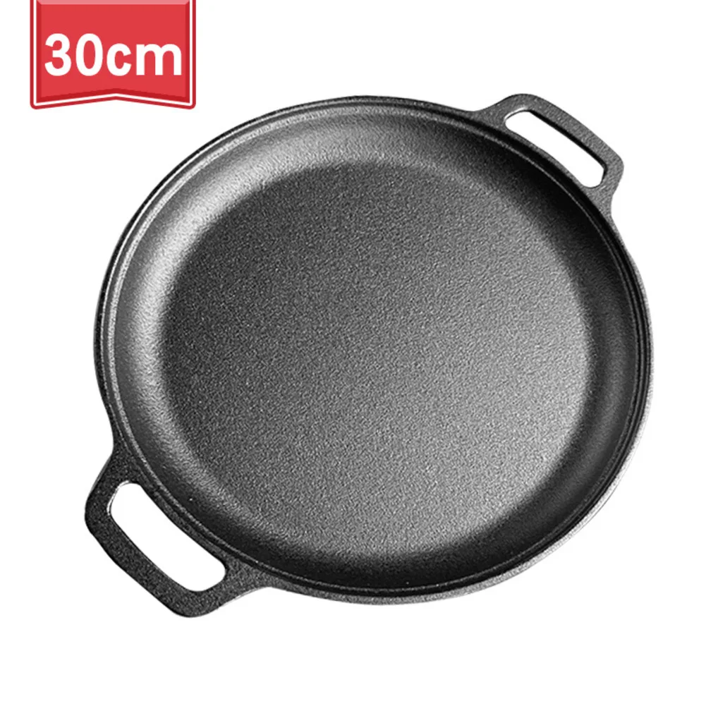 Uncoated Cast Iron Pancake Pan with Double Ears for Daily Crepe Tortilla and Flatbread Preparation With Strong Heat Retention
