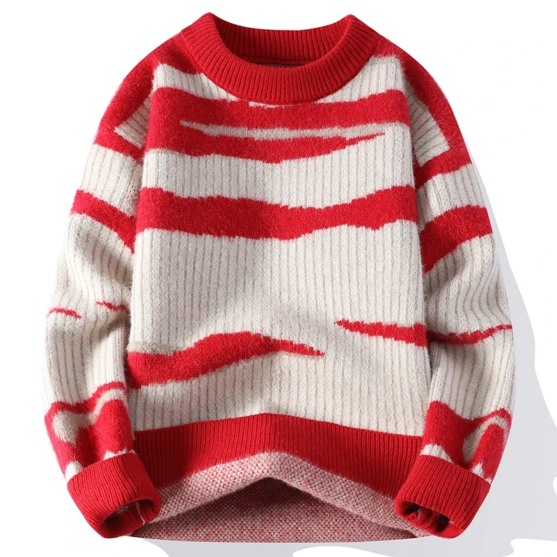 

Winter Sweater Men Harajuku Fashion Knitted Hip Hop Streetwear Striped Pullover Oversized Casual O-Neck Women Vintage Sweaters