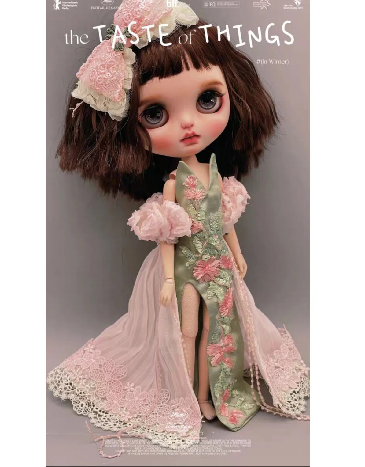

3pcs Chinese cheongsam style Blythe/landoudou mini dress+cloak+headwear (Fit for Lulu,ymy24,Ob22,24,26,zone, Jenny)