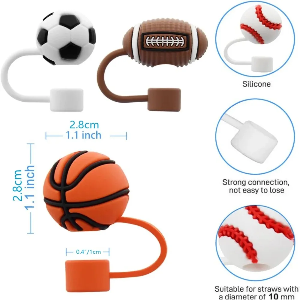 10mm Basketball-, Fußball-, Rugby-Gamepad PVC-Silikon-Strohhalmabdeckungen, wiederverwendbare Strohhalm-Spitzenabdeckungen für Stanley Tumbler