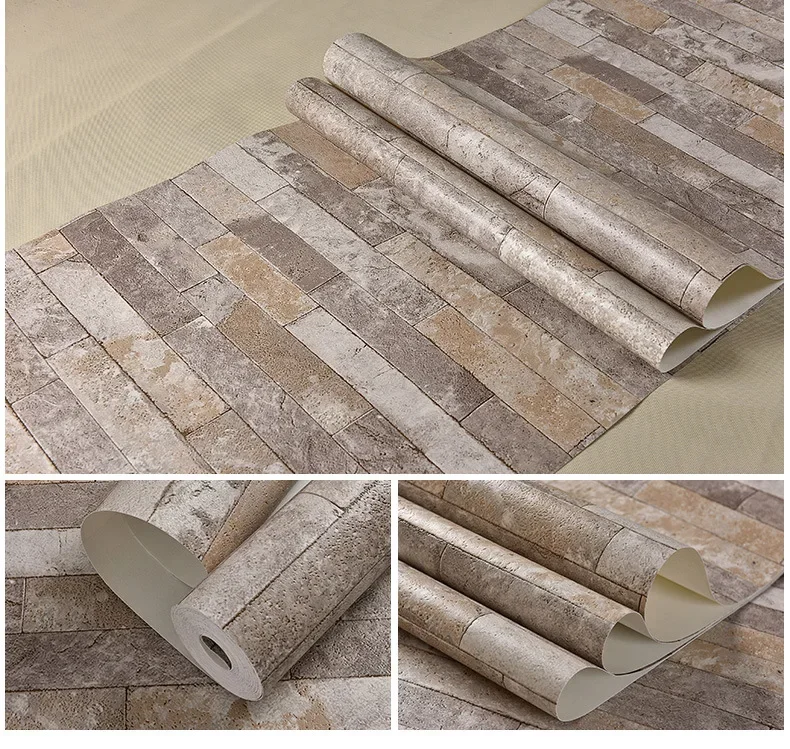Antique brick wall paper 3D three dimensional brick culture stone wallpaper clothing store restaurant Internet bar decoration