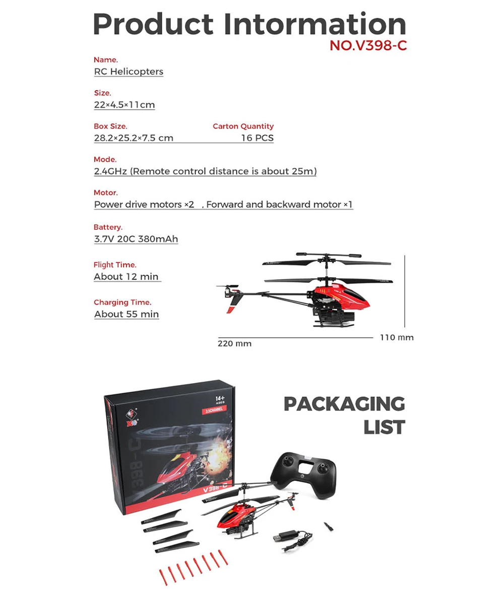Helikopter RC Wltoys V398-C Samolotowy Helikopter Startowy 2.4GHZ 6-osiowy Żyroskop Regulacja Wysokości Ciśnieniowo 3 Silniki Zdalnie Sterowany Samolot