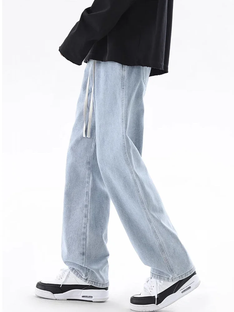 Teenagers' wide leg pants, extended version jeans, men's tall, loose fit with fleece, 2024 autumn and winter new item for men