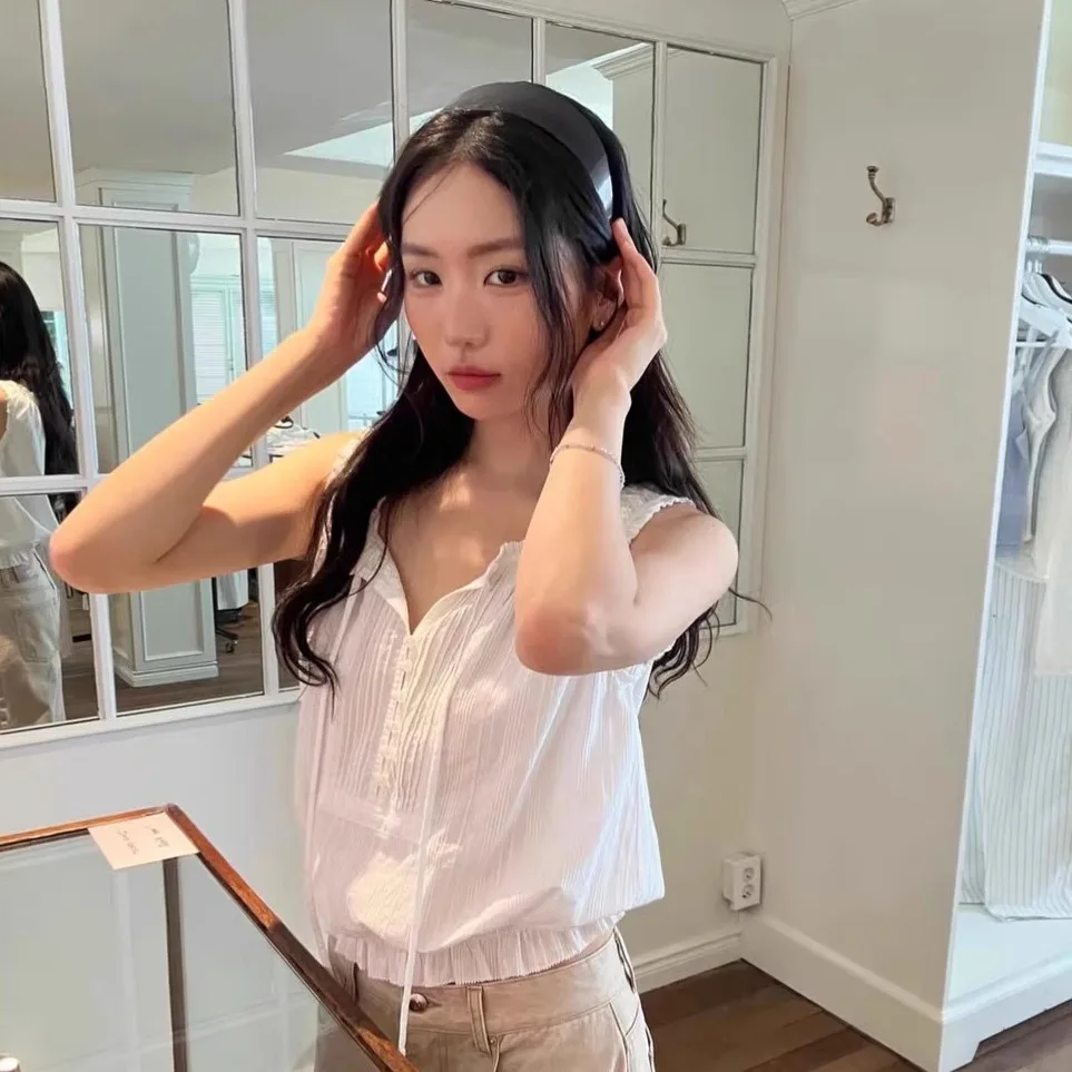 Sweet Sle Pure Color Summer New Arrival TheBarnet Eight Milk irtl Vest Top Loose Fit round Ne ort Length Women's S...