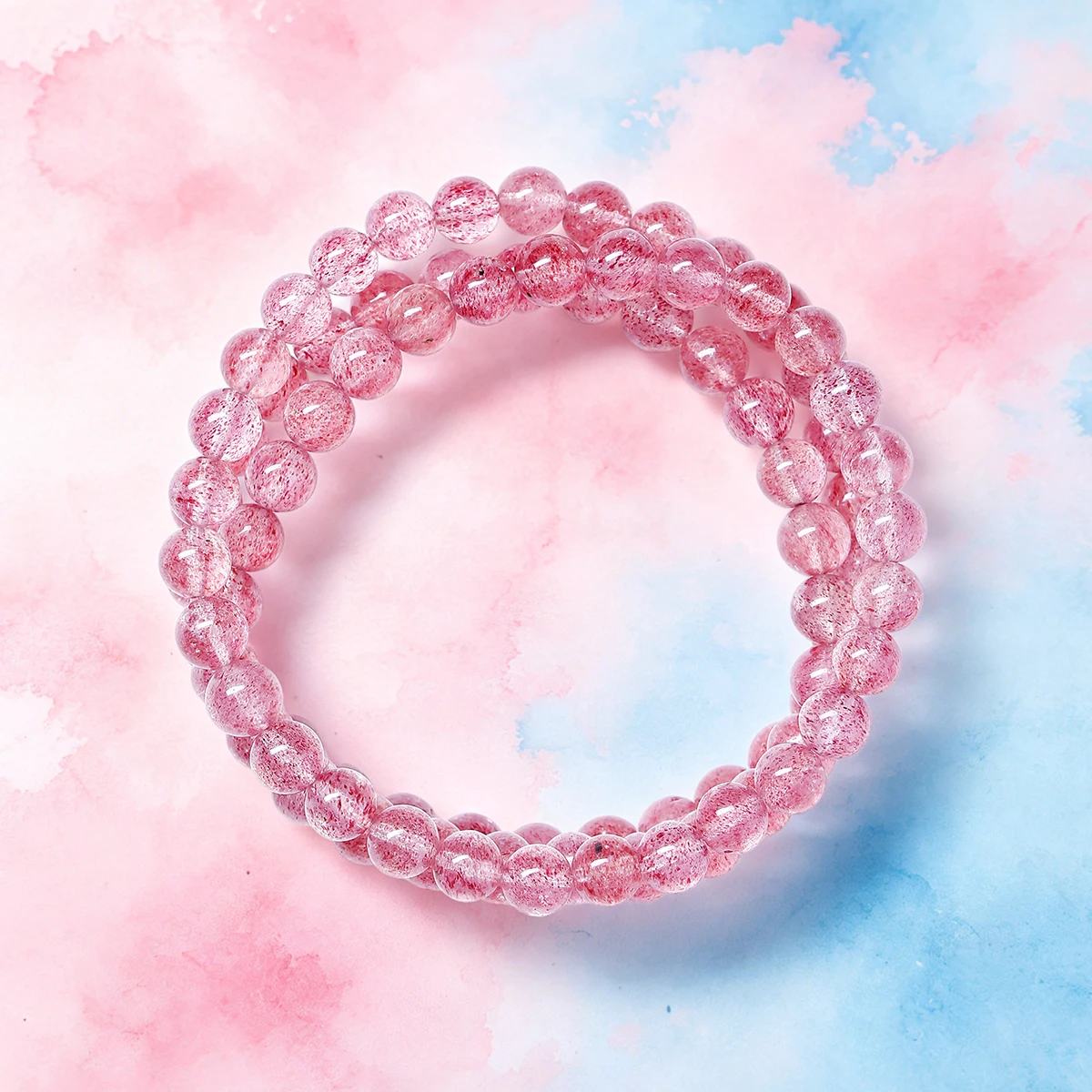 JD Premium Clear White Strawberry Quartz Multi Loop Bracelet Polished Natural Gemstone Bracelet for Birthday Holiday Presents