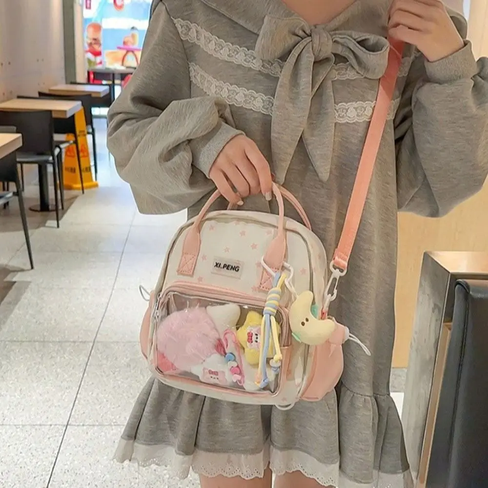 

Nylon Transparent Itabag Star Print Solid Color Transparent Pocket Backpacks Dual Purpose Crossbody Bag Y2k Backpacks Travel