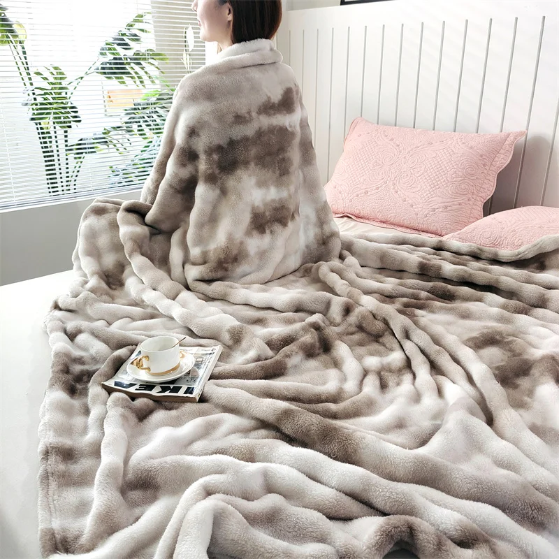 Tie Dye Faux Rabbit Fur Blanket Fluffy Super Soft Bubble Plush Throw Blanket for Sofa Bed Autumn Multipurpose Warm Nap Blanket