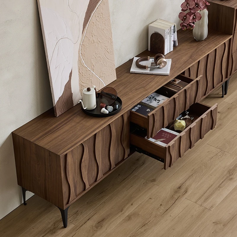 Solid wood antique TV cabinet set All solid wood floor-to-ceiling TV cabinet Walnut color storage meuble télé house furniture