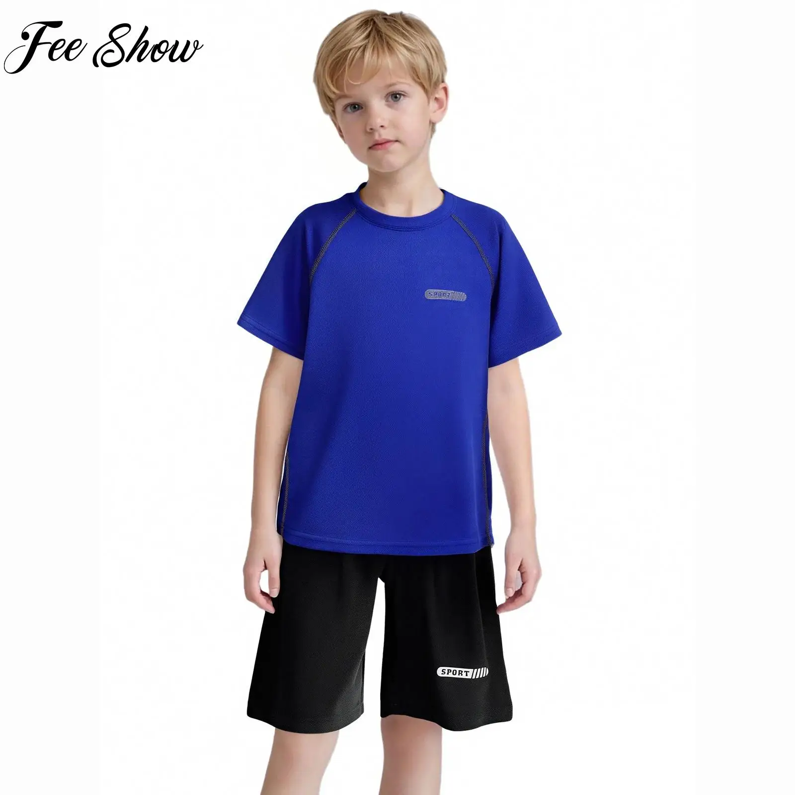 

Child Boys Soccer Sports Set Quick-Drying Tracksuit Basketball Workout Cycling Clothes Suits Short Raglan Sleeve Top with Shorts