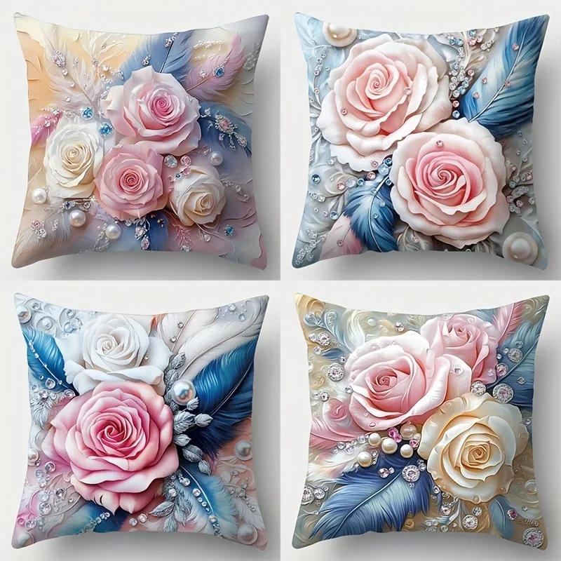 Синий и золотой цветочный жемчуг - украшенная наволочка Спальня Гостиная Диван Домашний декор Полиэстеровая наволочка на молнии