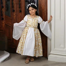 Ramadan Muslim Prayer Princess Baby Girl Dress Flower Long Sleeve Robe Arab Dubai Eid Party Enfant Casual Dress Bow Kids Clothes