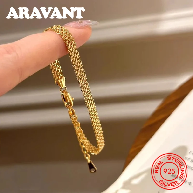 ARAVANT 925 Silver 18K Gold Watch Strap Bracelet Chain For Women Girls Fashion Jewelry