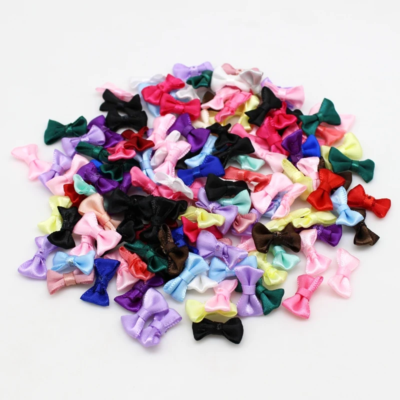 50/100pcs 10mm-20mm Mini Fabric Ribbon Bow Tie/Tiny Satin Bows craft Kid\'s cloth Wedding Party Sewing DIY Decorations