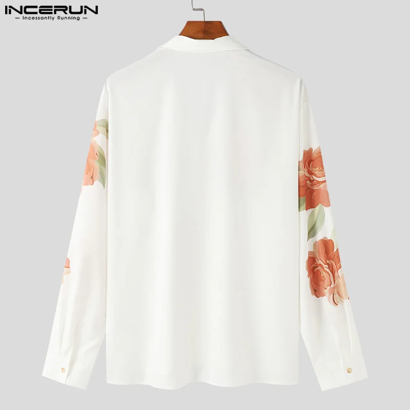 INCERUN Tops 2024 Korean Style Fashion New Men Slightly Perspective Rose Shirt Casual Streetwear Long Sleeved Lapel Blouse S-5XL