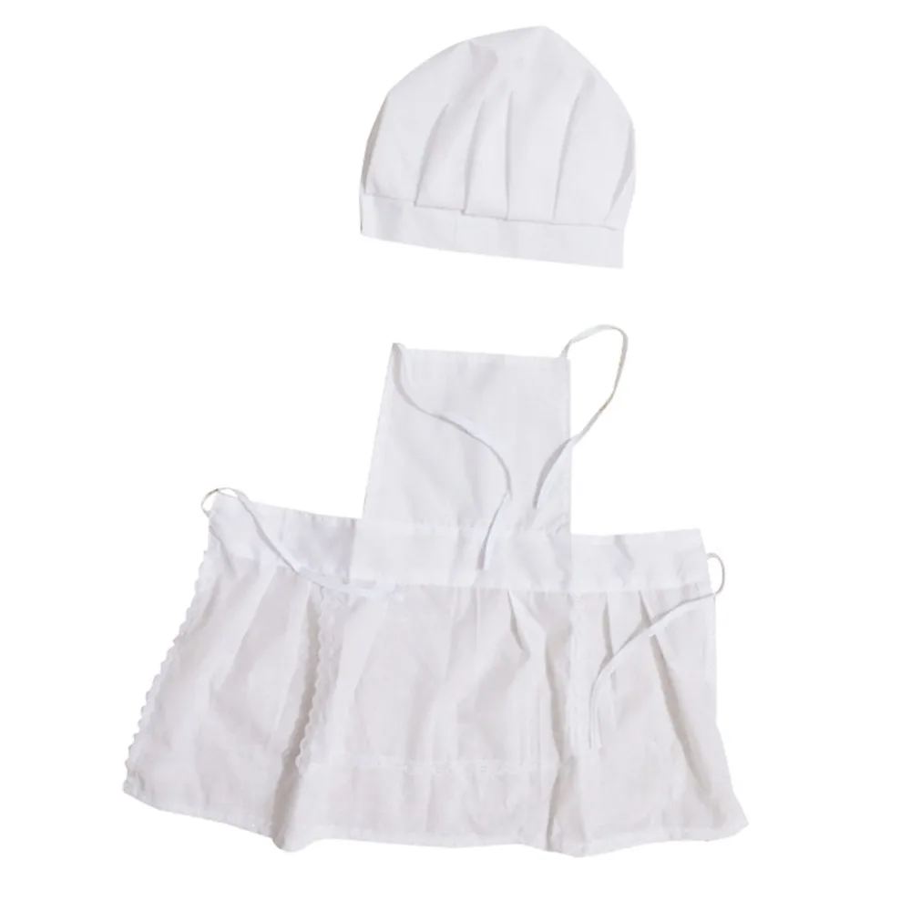 2 Pcs Set Cute Baby Chef Apron and Hat Infant Kids White Cook Costume Photography Prop Newborn Hat Apron