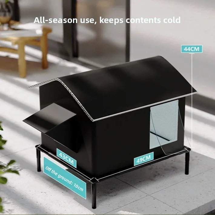 Waterproof Outdoor Dog House, Elevated Ventilated Pet Kennel for Small Medium Dogs, All Season Use