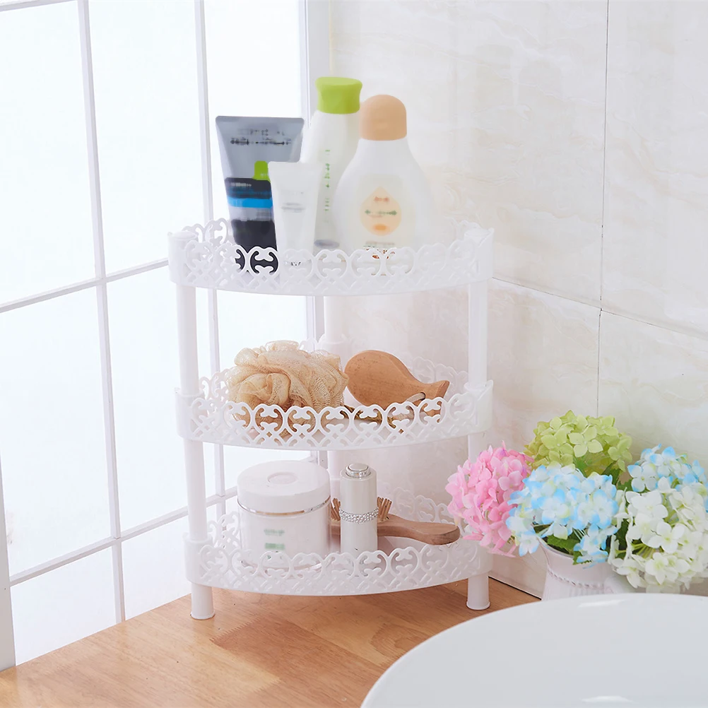 

3 Layer Triangle Plastic Storage Shelf Rack Corner Organizer for Bathroom Kitchen Desk Stand Rack Toiletries Condiments