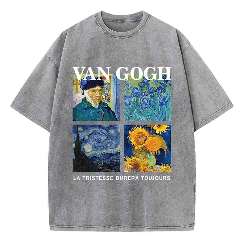 Modisches, gewaschenes T-Shirt für Herren, bedrucktes Oberteil aus Baumwolle, übergroßes Rundhals-T-Shirt, Streetwear