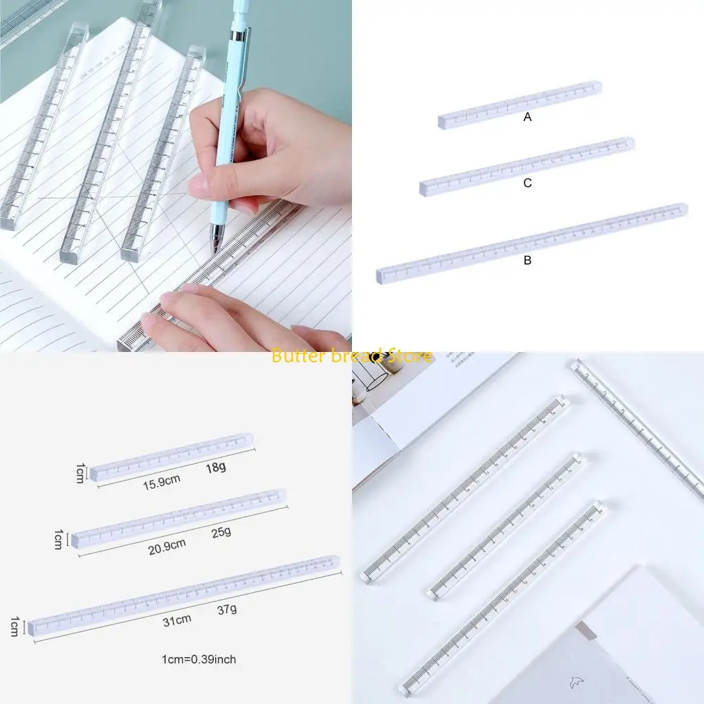 W89C 15cm/20cm/30cm Plastic Ruler Portable Mathematics Ruler for Artists Designers