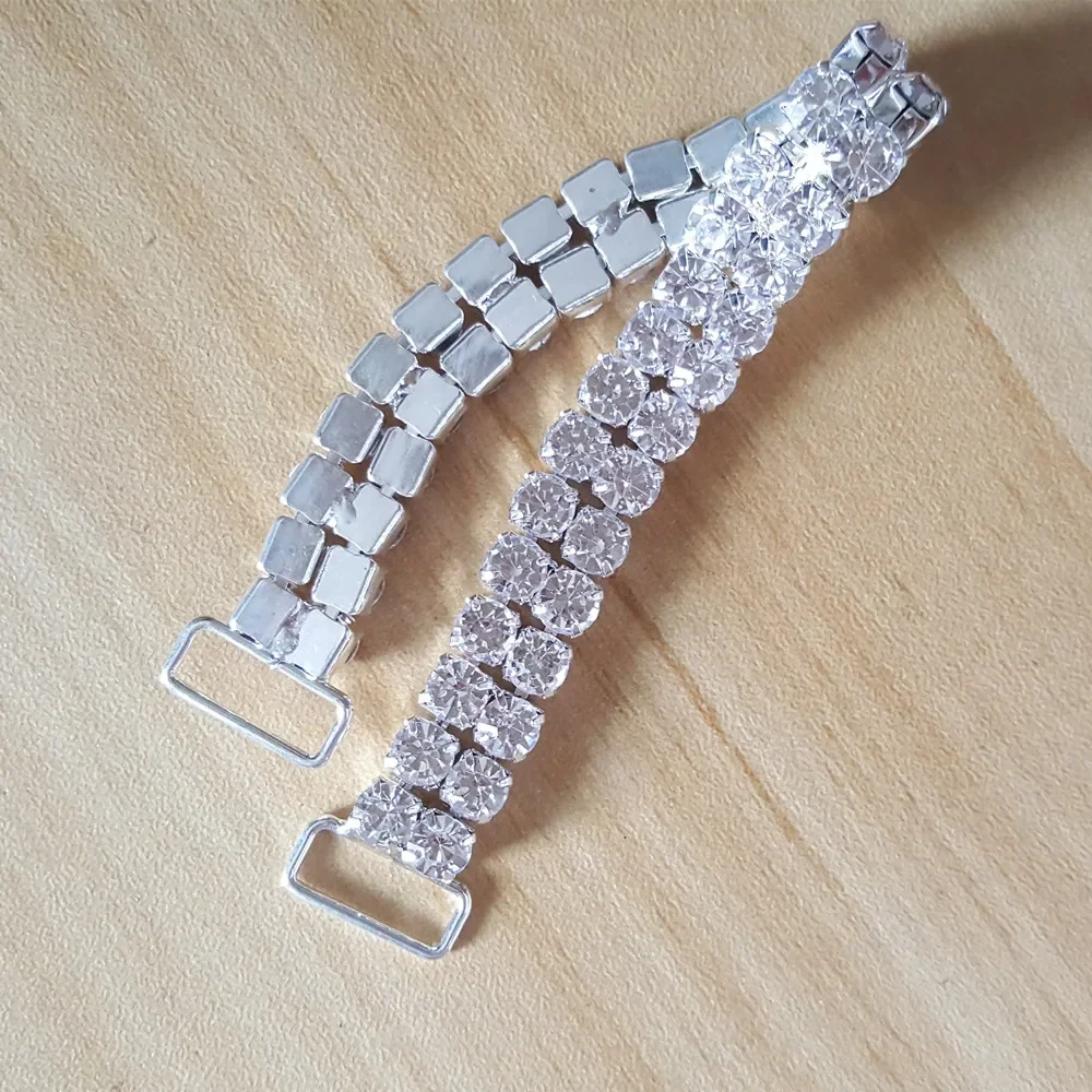 CJSIR 4Pcs 2ROWS 16.5cm Big Crystal Rhinestone Bikini Connectors Buckle Metal Chain For Swimming Wear Bikini Decors