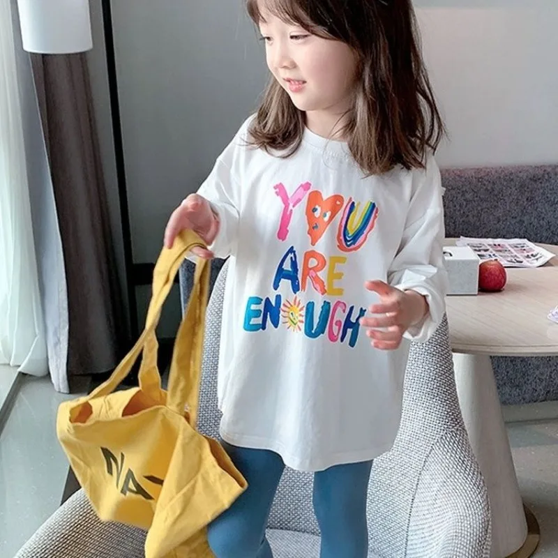 

Хлопковая одежда с буквенным принтом для девочек от 7 до 8 лет, футболка с длинными рукавами для девочек 9 10 от 12 лет, весна-осень, мода для подростков 11