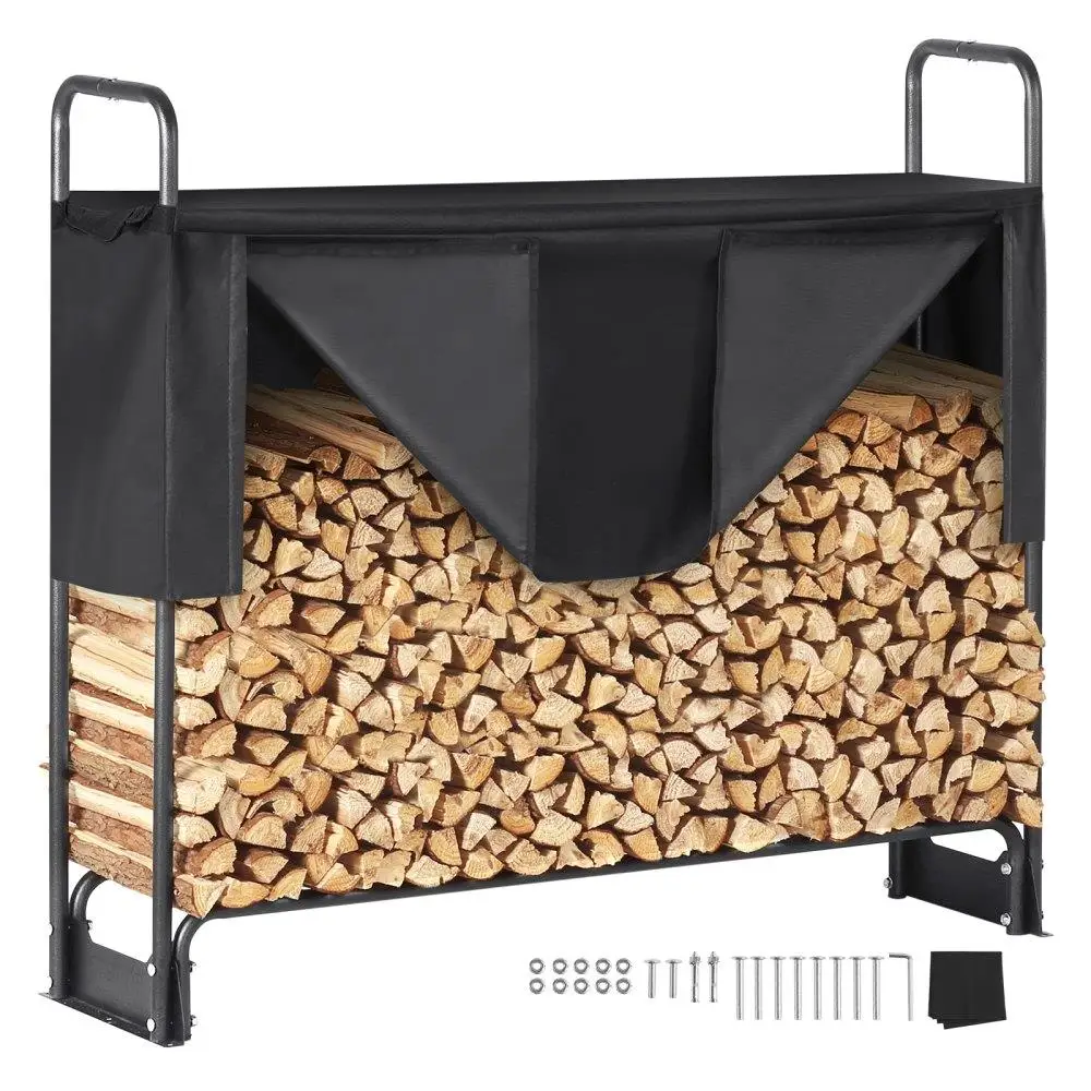 

4.3FT Heavy Duty Outdoor Firewood Rack with 600D Oxford Waterproof Cover 52x14.2x46 for 1 inches Durable Storage Rack for