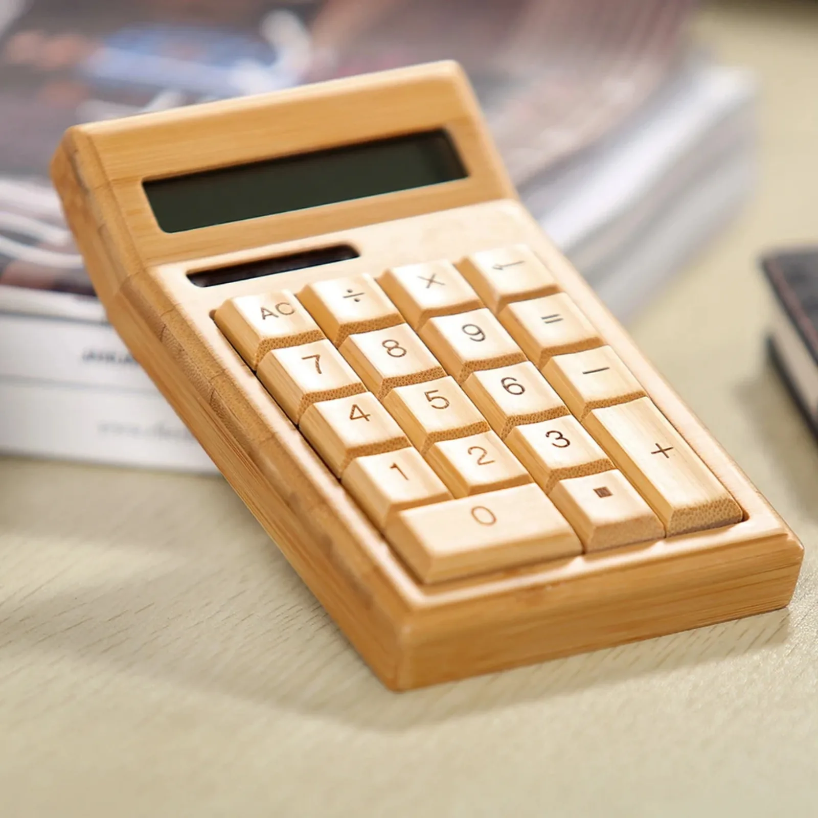 Eco-friendly Bamboo Electronic Calculator Counter Standard Function 12 Digits Solar Battery Dual Powered for Home Office School