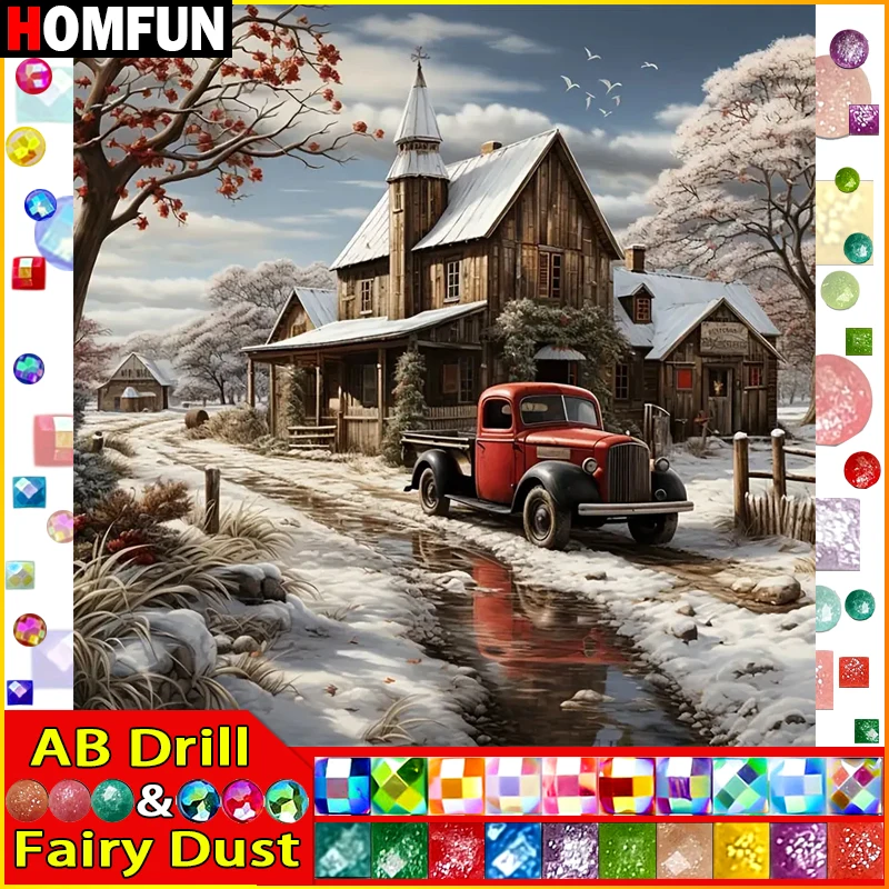 

HOMFUN Fairy Dust AB Diamond Painting Full Square/Round Drill 5D DIY "Scenery House" Daimond Embroidery Rhinestone Decor