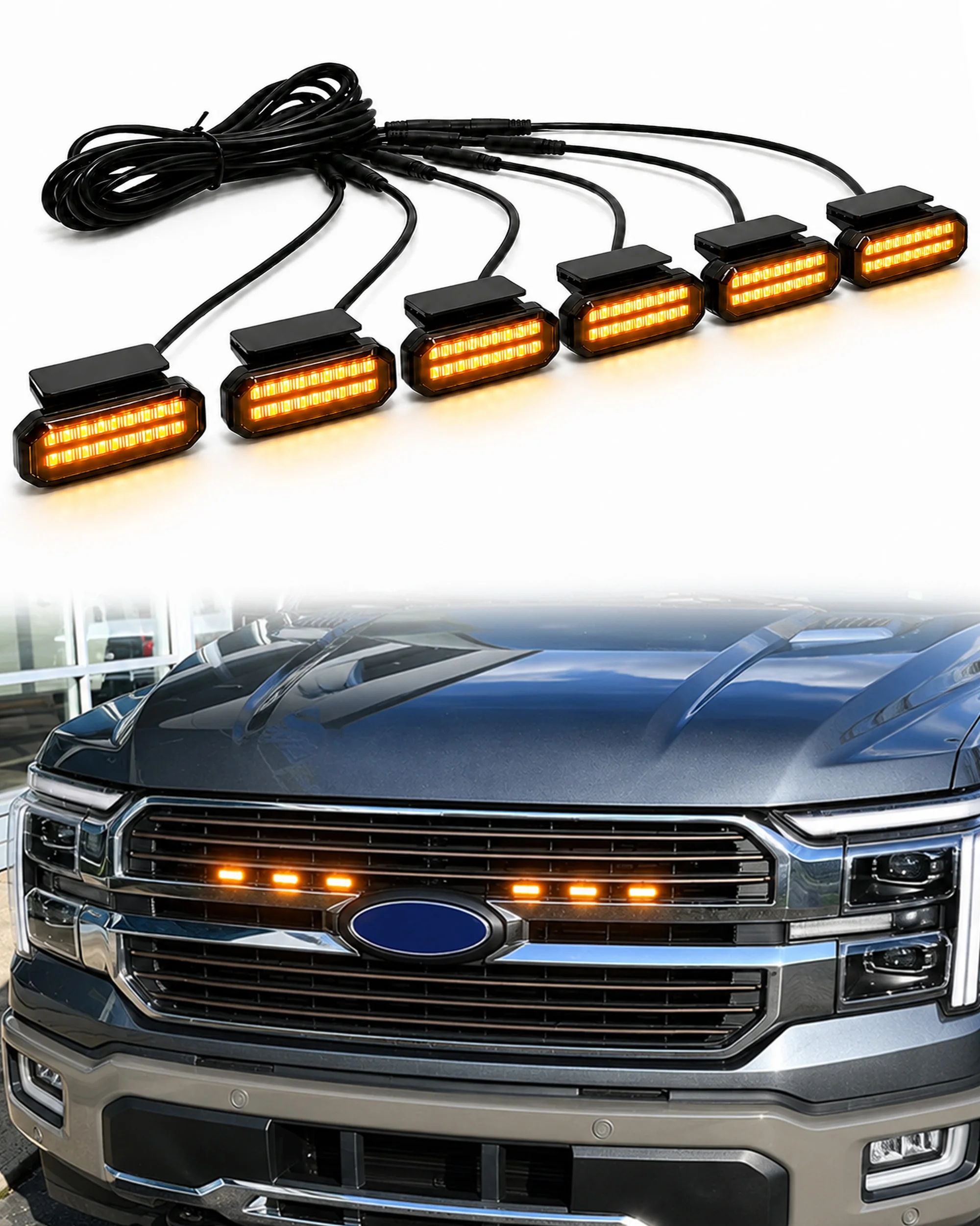 Für RAM 1500 Spezialisierte Mittelgitter-Kleinleuchte Gelbe Frontgrill-Beleuchtung Tagfahrlicht Warnleuchte – Detail 3