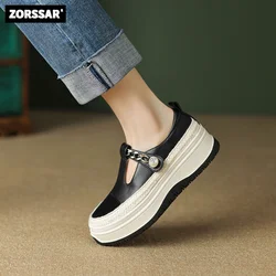 2024 New Real Cow Leather High Heels Women Sneakers Silver Fashion Thick Bottem Slip On Casual Women Platform Vulcanize Shoes