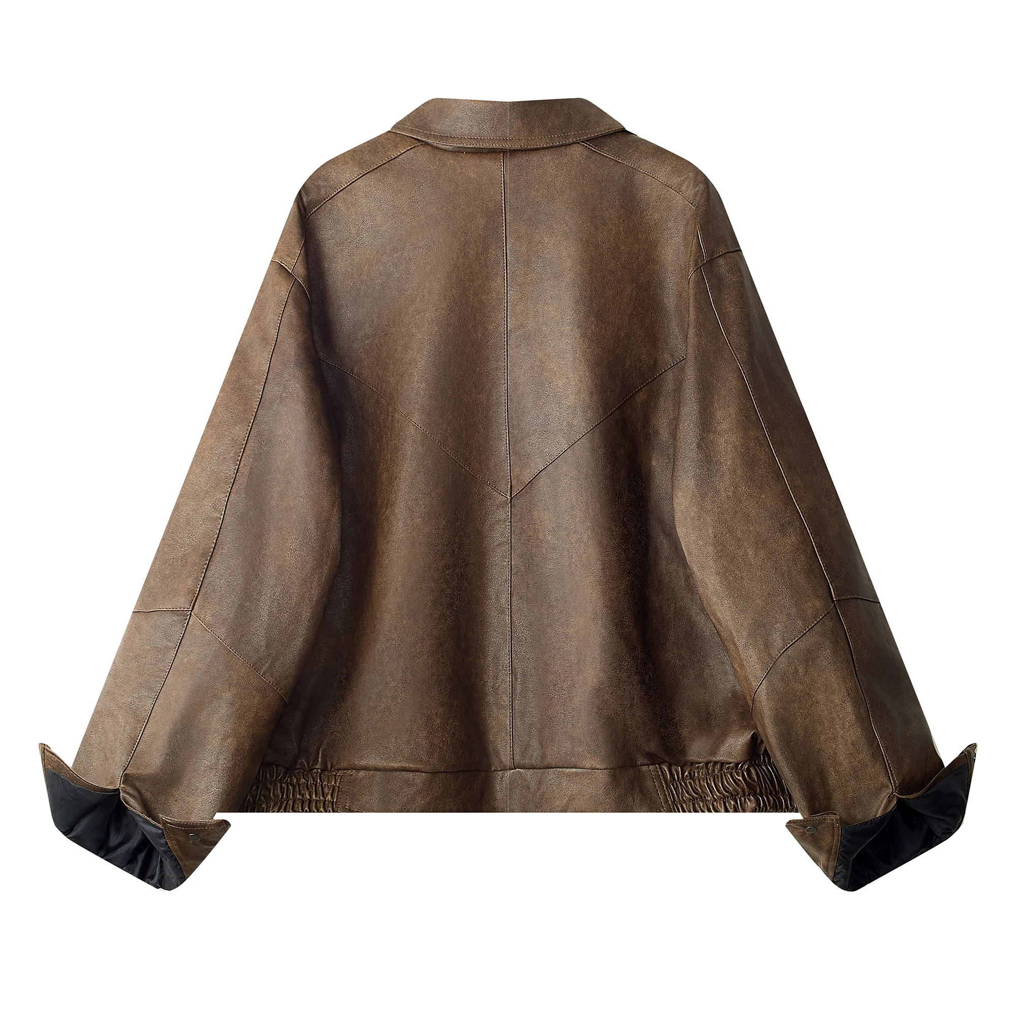 Cool ort PU Leather Jaet Vintage Sle Women's Autumn Winter Faion Motorcycle Clothes Street Sle Zipper Closure Coat