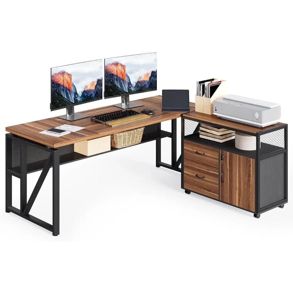 

63-inch Office Desk With 31.5-inch Lateral File Cabinet, Study Writing Desk Computer Desk For Home Office