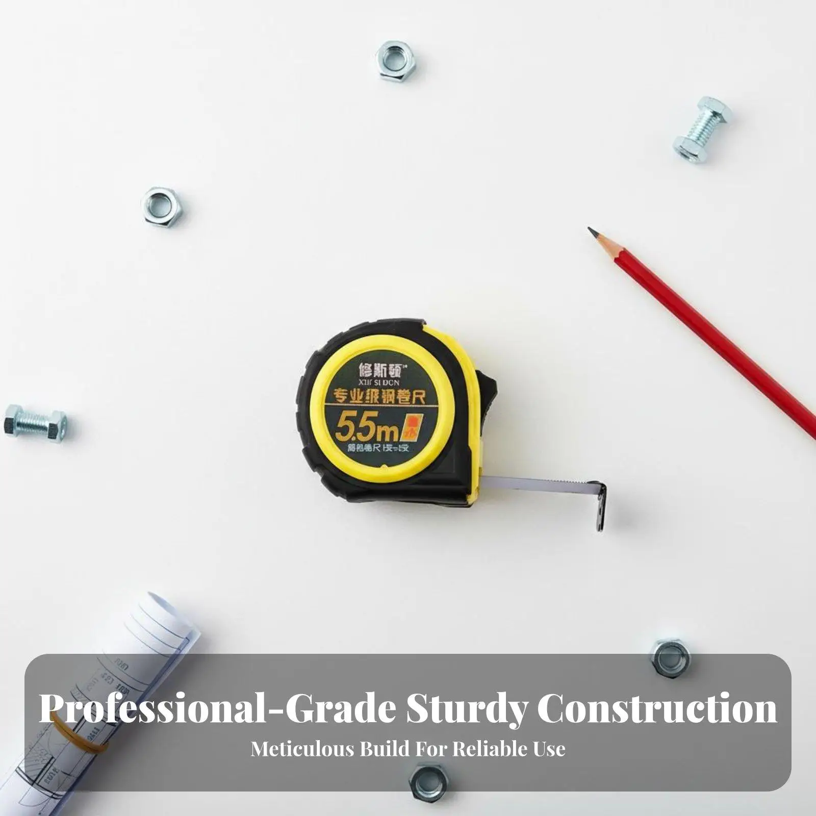 Retractable Steel Tape Measure 7.5m Professional Metric Ruler with Rubber Casing and Wrist Strap for Carpenters